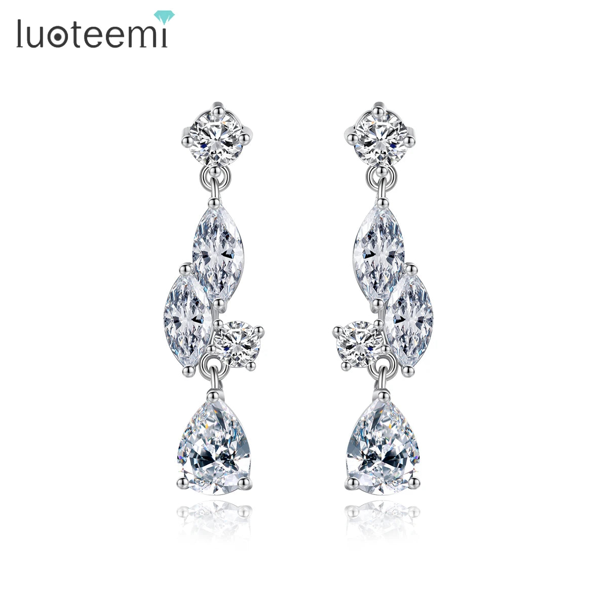 LUOTEEMI Trendy Woman Girl Accessory Geometric Big Drop Bohemian Jewelry Wedding Earing Zirconia Earrings