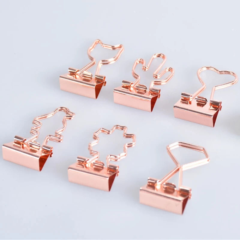 24Pcs/ Box 19mm Fresh Style Point Striation Dot Stripe Print Rose Gold Metal Binder Clips Notes Letter Office Paper Clip