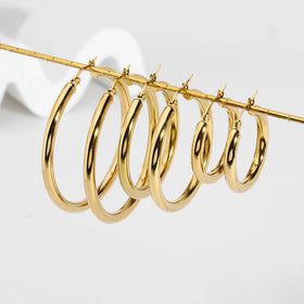 YF4063 Fashion Classic Simple 18k Gold Plated Round Circle Hoop Earring Hypoallergenic Stainless Steel Non Tarnish Big Earrings