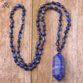 Natural Lapis Lazuli Chip Beads Bohemian Double Point Pendant Mala Necklace for Men Birthday Wedding & Party Gifts