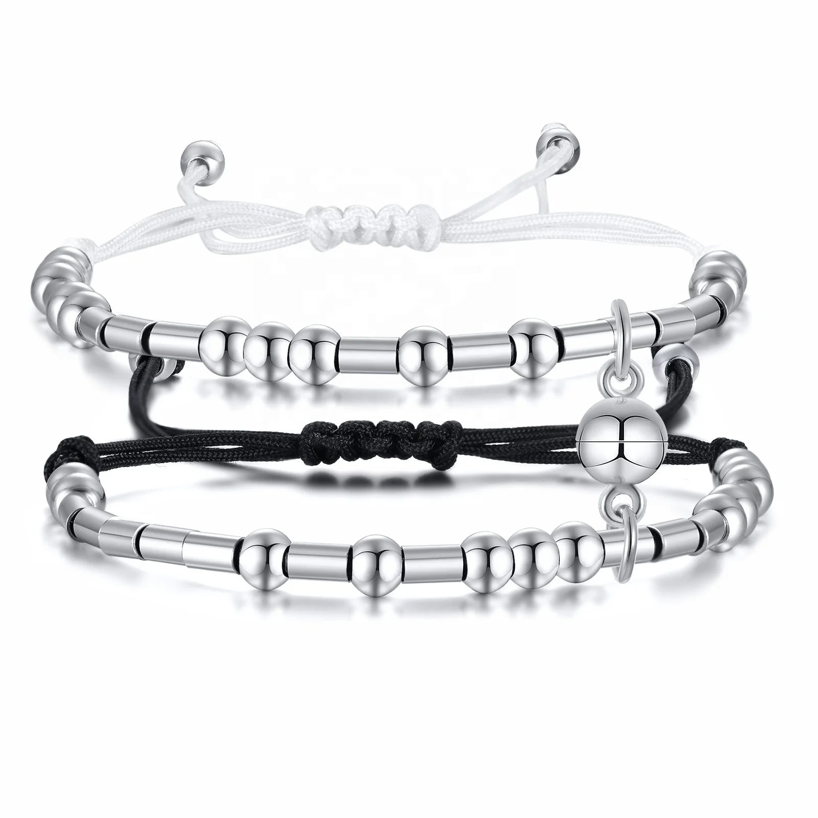 Wholesale Woven Bracelets Morse Code I LOVE YOU Design Stainless Steel Magnetic Couple Bracelet for Women and Men