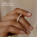 EManco Korean Minimalist Pearl Finger Ring White Round Pearl Ring Wedding Anniversary Gift