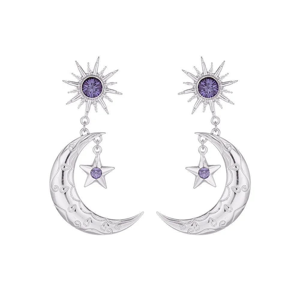 2022 Fashion Jewelry Bohemian Pendant Earrings Stones Long Earring Women Ladies Party Moon and Stars Golden Color Earring
