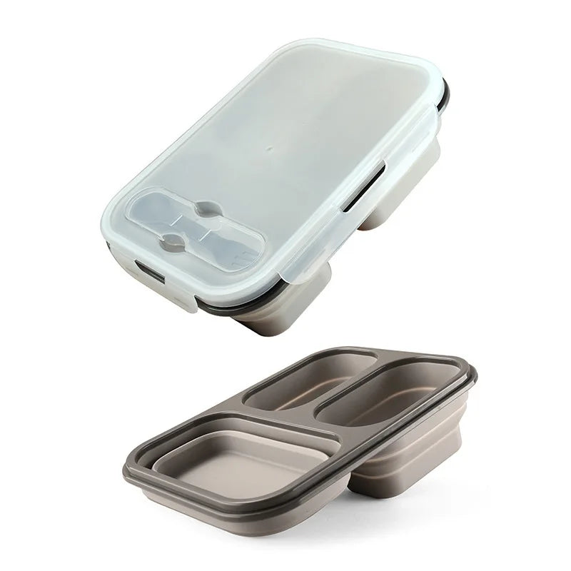 Wholesale Portable 3 Compartment Silicone Lunch Box Bento Box for Kids