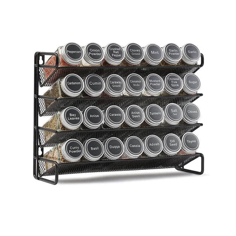 4-Tier Stackable Countertop Cabinet Metal Spice Rack Kitchen Seasoning Jars Organizer Hanging Shelf for Spice MasonJar