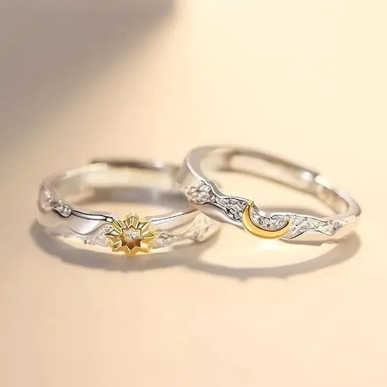 BASQUESUN Factory Wholesale Custom Sun Moon Same Radiance Couple Fashion Luxury Open Sun Moon Couple Ring