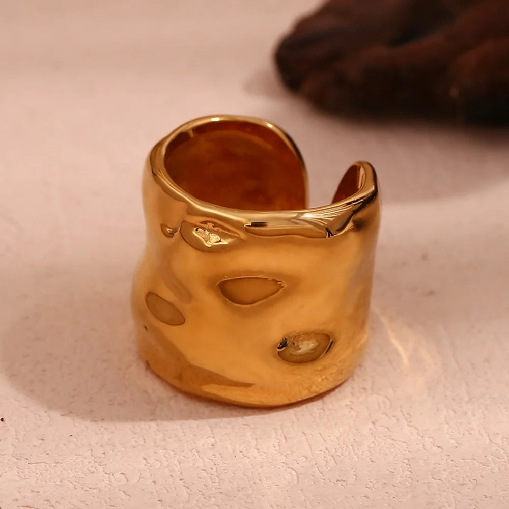 Minimalist Jewelry Water Wave Gold Plated Ring Waterproof Jewelry Stainless Steel Stack Open Ring