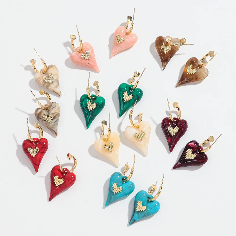 Factory Price Luxury Coloured Heart Earrings Trend Valentine Day Acrylic Hoop Earrings for Women