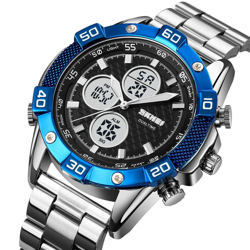 Skmei 1838 Quartz Analog Digital Men Watch Sport Relojes Hombre Stainless Steel Wrist Watch