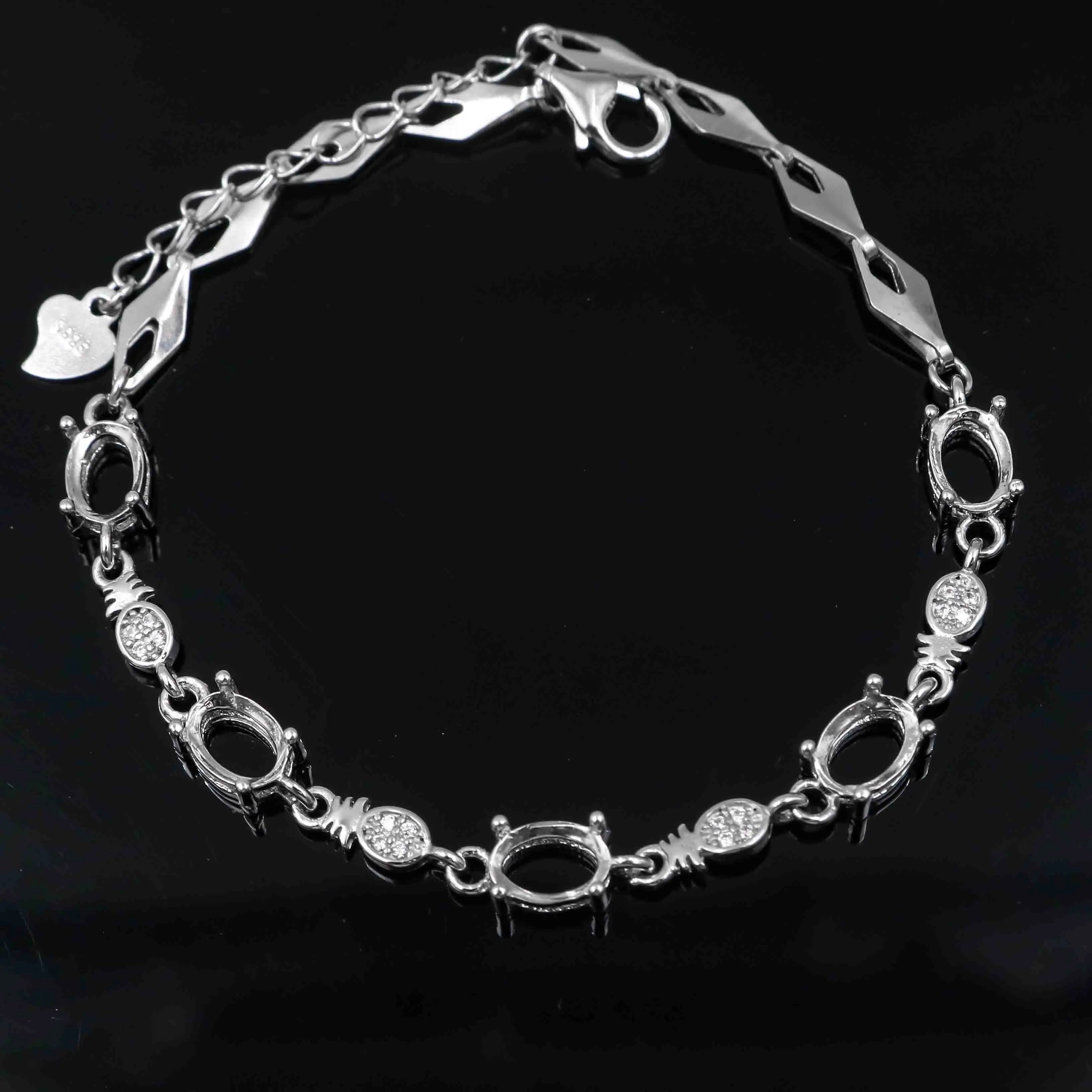 Sterling Silver 5*7mm Semi Mount Bracelet Blank Empty Support Mountain Setting S925 Base Holder Without Stone for DIY Inlay