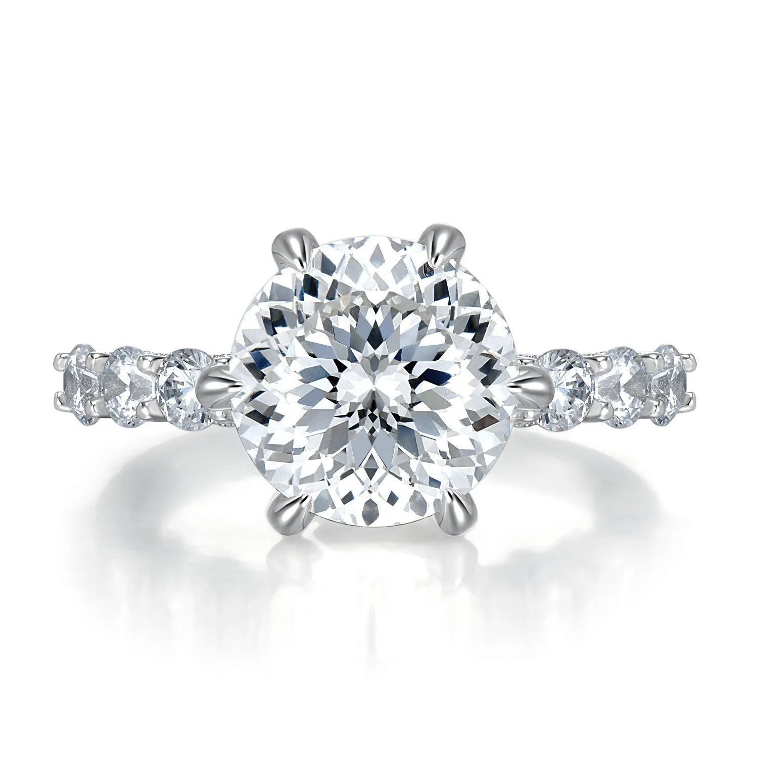 Moissanite Ring Silver VVS Handset White Moissanite Portuguese Cut Round 3ct Moissanite Engagement Ring