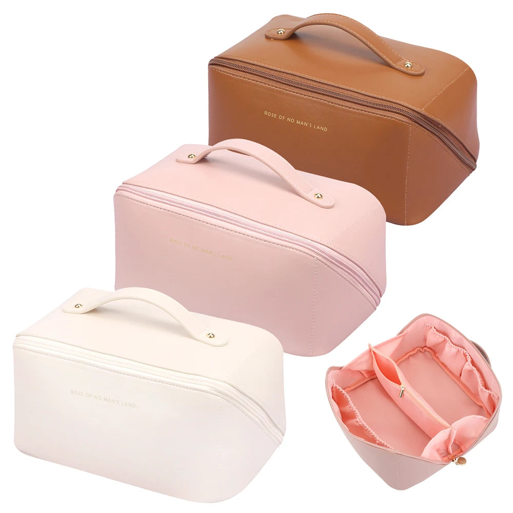 Wholesale Large Capacity Portable PU Leather Cosmetic for Toiletry Organizer Storage Bag Multifunction Makeup Beauty Zipper
