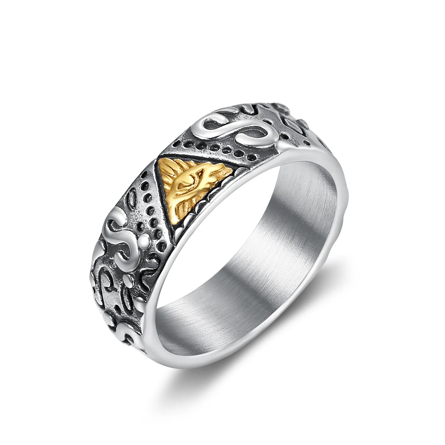 Custom Antique Providence Illuminati Pyramid All Seeing Eye Stainless Steel Male Punk Jewelry Triangle Eye Men Ring