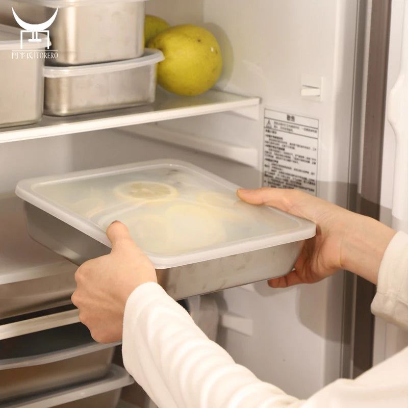 Pickle sealed Bento Box Refrigerator Food Storage Box Stainless Steel square Tray with Airtight clear Lid