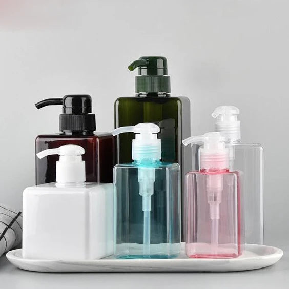 Free Samples Amber Green Transparent pink Color 250ml PETG square Plastic Empty Shampoo Bottles Wholesale