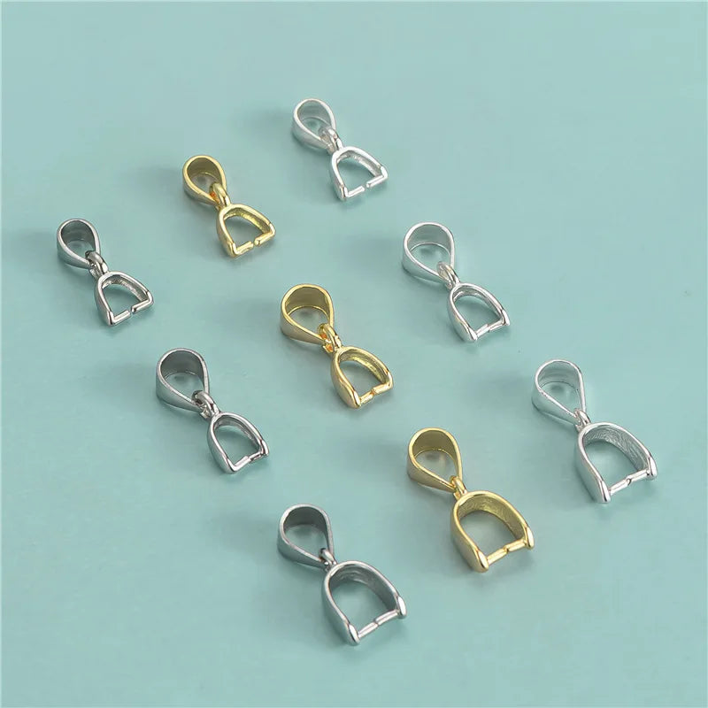 Short Needle 925 Sterling Silver Gold Plated Pinch Clip Clasp Bail for Bracelets Necklace Pendant Jewelry Making Supplies