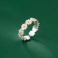New Design Fashion Stylish Elegant 925 Sterling Silver Daisy Enamel Flower Finger Adjustable Ring S925 Women