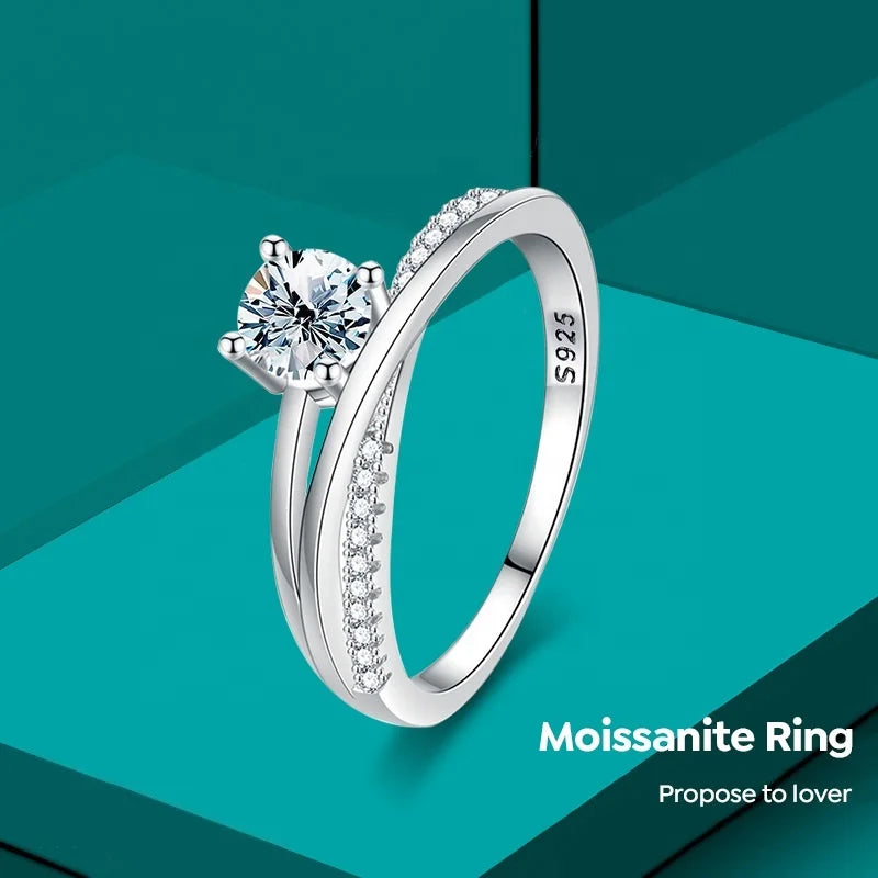 Wholesale Women 925 Sterling Silver Luxury X Shape Full Eternity Gra Diamond Moissanite Ring Women Solitaire Wedding Jewelry