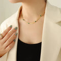 Fenny Wholesale 18K Gold Plated Fashion Clear Green Crystal Pave Herringbone Chain Stainless Steel Necklace Trendy for Women