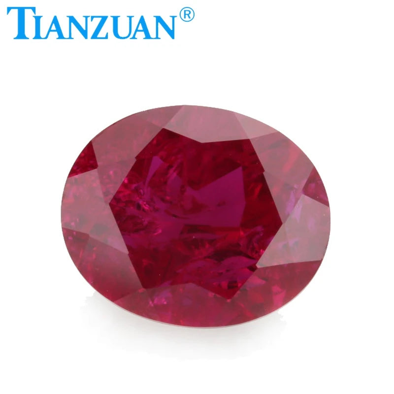Lab Grown Ruby Oval Shape Natural Cut 5# Synthetic Red Ruby Corundum Loose Gemstone with Inclusions