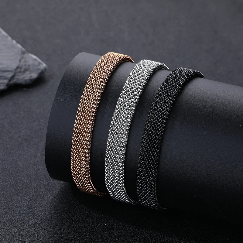 VEROMCA Hot Sale Spring Bracelet Silver Black Gold Plated Stretch Mesh Design Jewelry Men Stainless Steel Bracelet