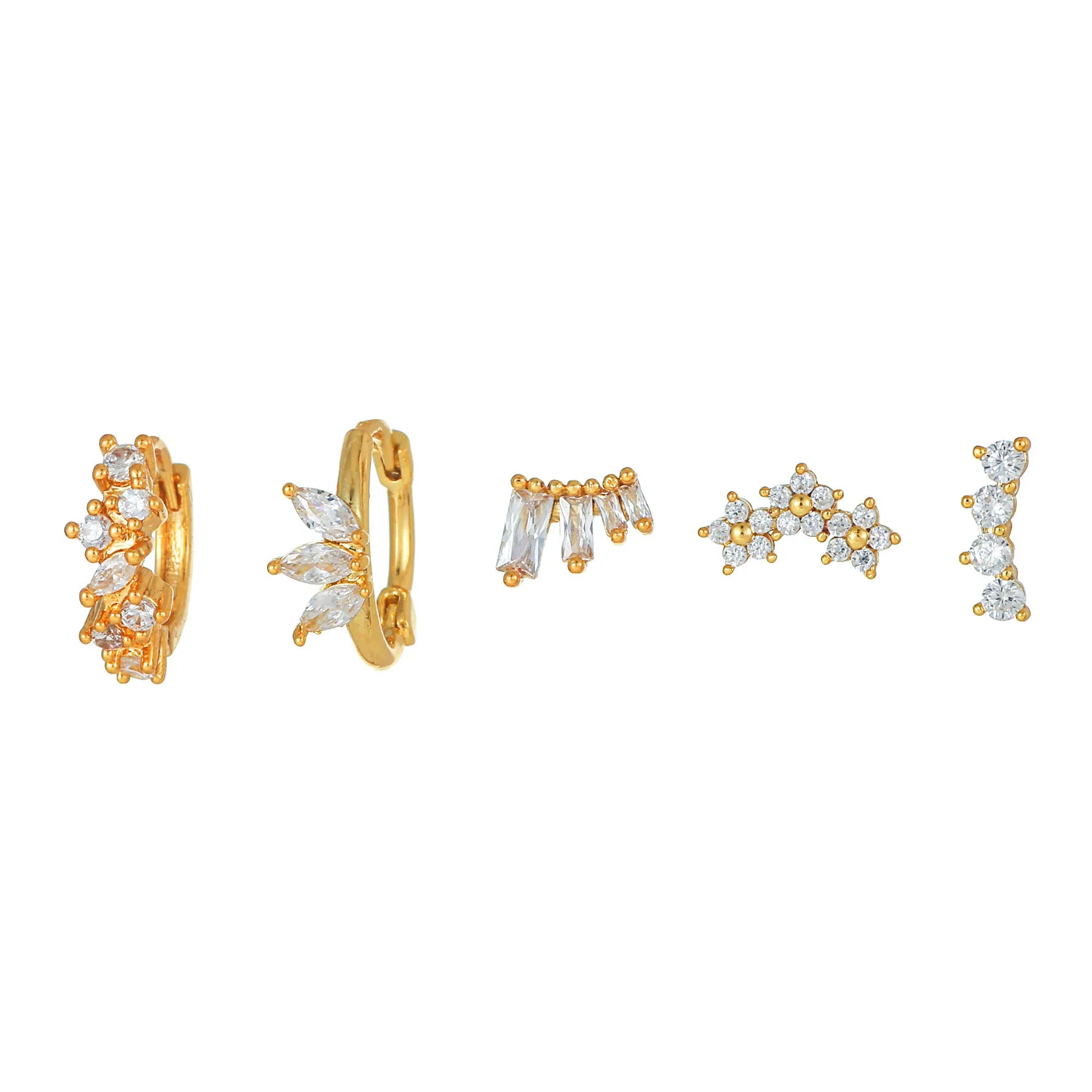Sweet Style Studs Eco-friendly 925 Silver 18K Gold Plated Hypoallergenic Trendy 5PCS/Set Geometric Zircon Women's Earring Set