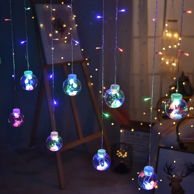 Modern Christmas Decor LED Multi Color Waterproof IP65 Fairy Lighting Ring Curtain Wishing Ball String Light
