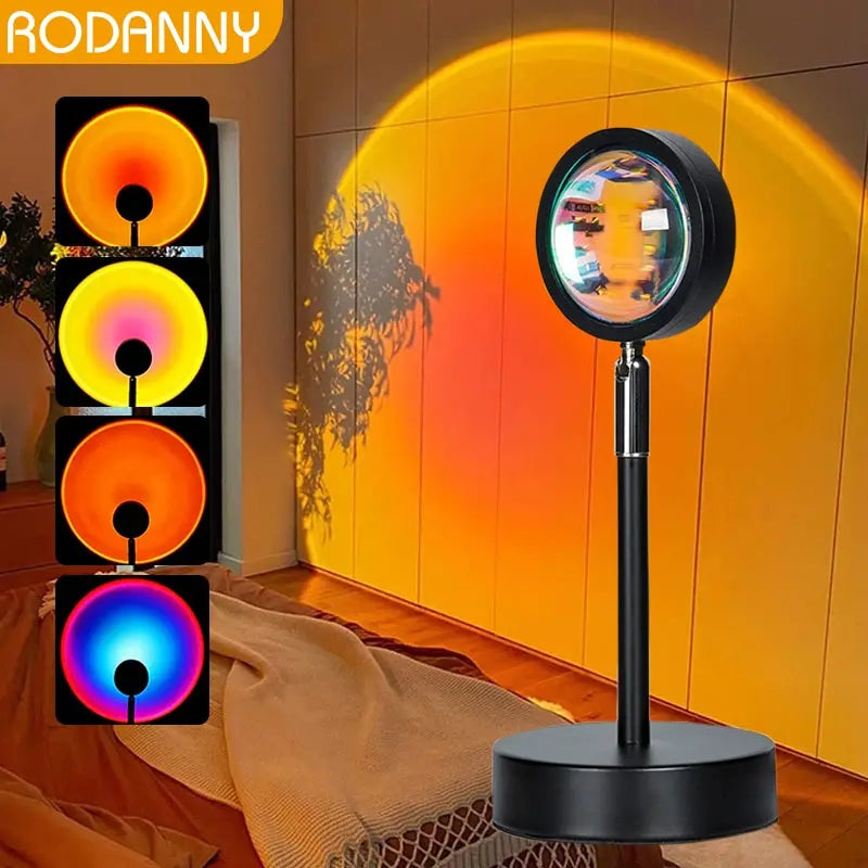 USB Table Rainbow Lamp Home Bedroom Sunset Light Projector with Atmosphere LED DC Power Supply for Home and Office Use