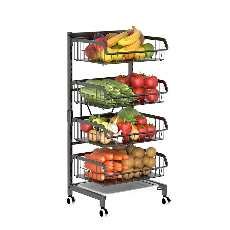 3/4-tiers Kitchen Storage Rack Movable Organizer Storage Shelf for Household Vegetable Basket Rack