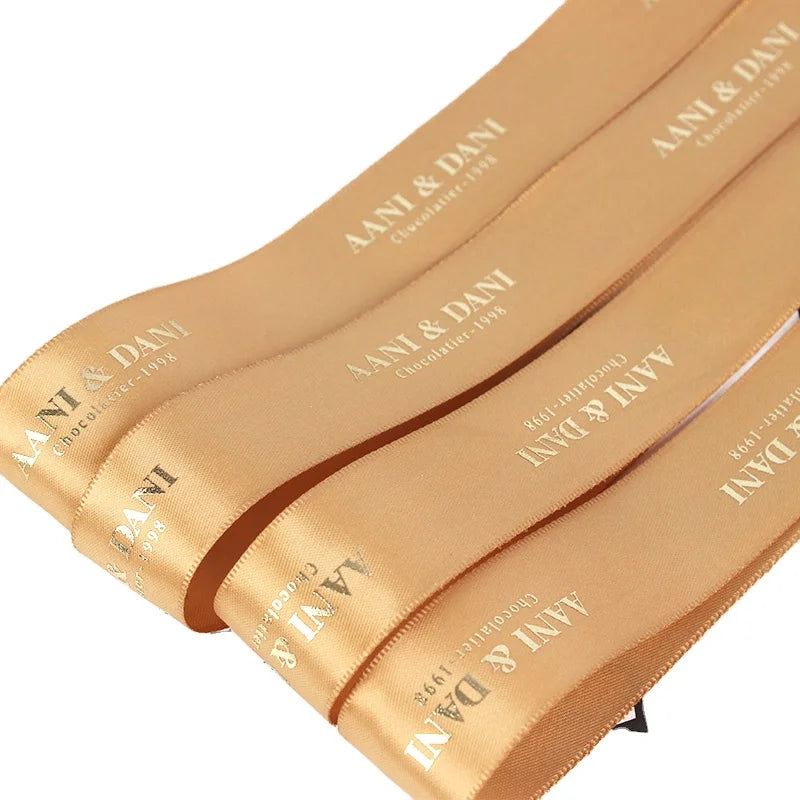 3D Gold Foil Satin Ribbon for Gift Father's Day Ribbon Supplier Custom Polyester Luxury Gift Package Ribbon