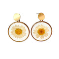 Epoxy Resin Earrings Round Dry Daisy Flower Stud Earring Real Pressed Flower Jewelry