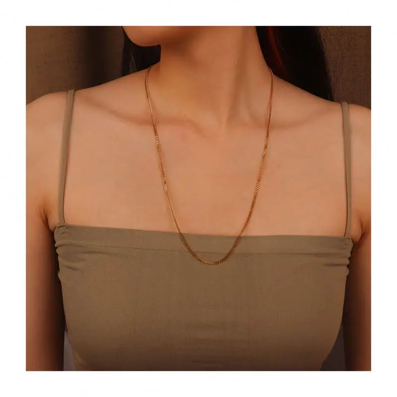 Chris April Fashion Jewelry in Stock 316L Stainless Steel PVD Gold Plated 2mm Curb Cuban Sweater Chain Necklace