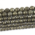 Natural Golden Pyrite Faceted Loose Bead Cut Fool's Gold Stone Beads for DIY Jewelry Making 6mm 8mm 10mm 38CM