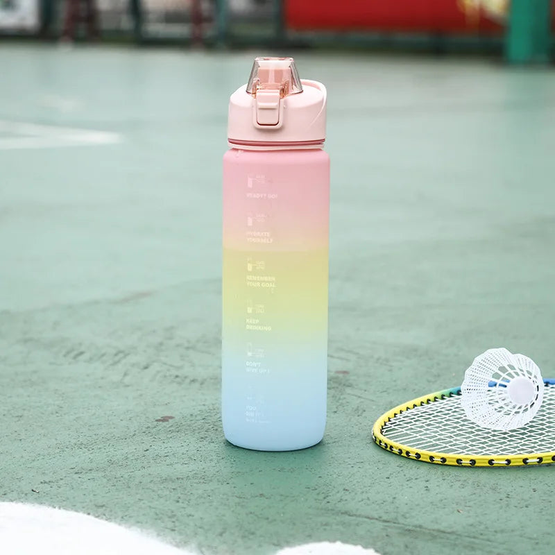 BPA-Free 1L Fitness Sports Water Bottle Straw Custom Logo Colorful Motivational Space Time Marker Direct Accessory Plastic Lid