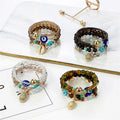 Handmade Bohemian 4pcs a Set Stackable Glass Beads Beaded Plastic D-evil Eye Bead Charm Bangle and Bracelet Jewelry for Women
