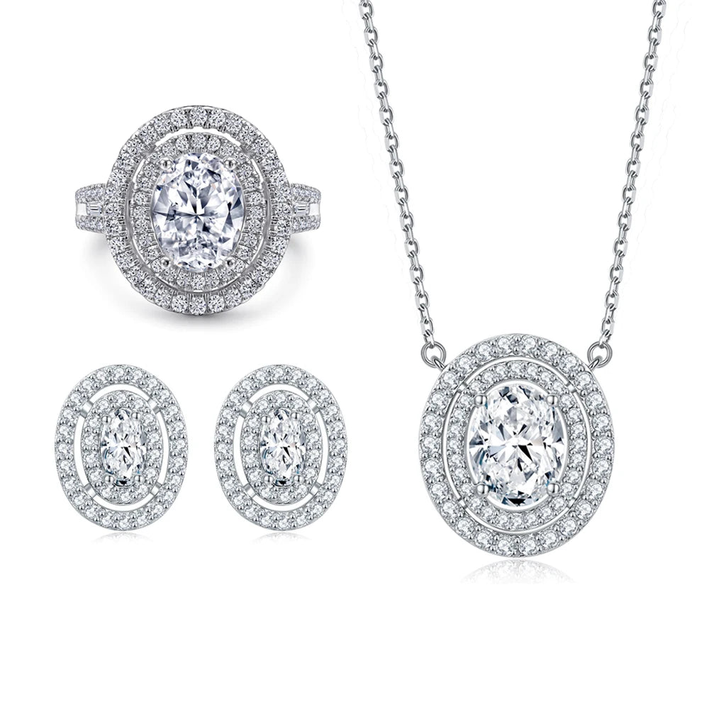New Arrive Oval Cut Jewelry Sets 925 Sterling Silver Ring Necklace Earrings White Gold Plated Women Jewelry Set