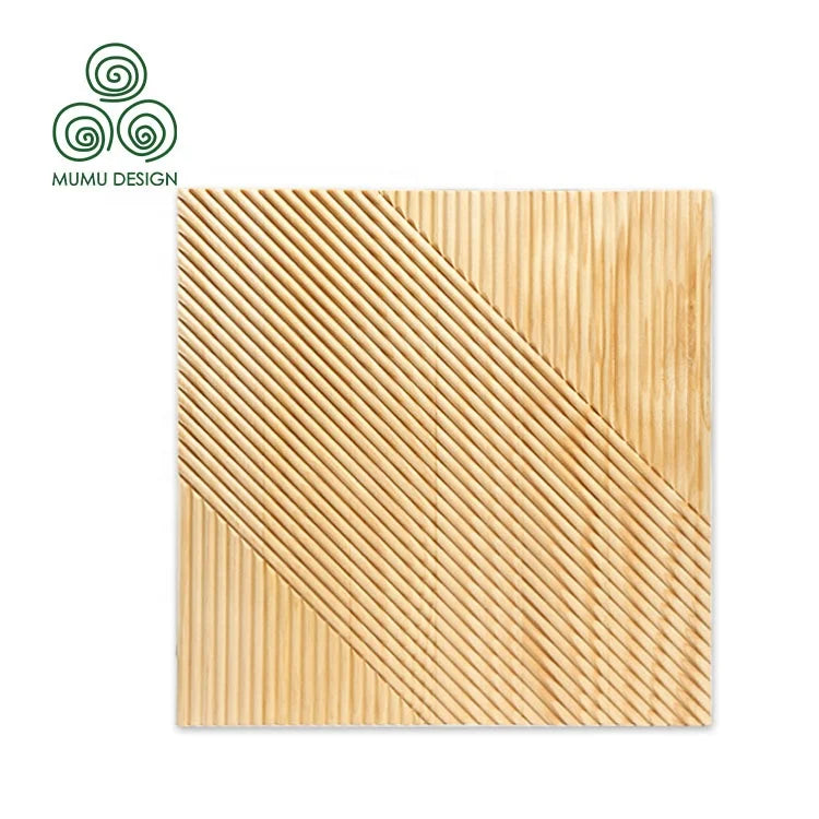 MUMU Nordic Style Decorative Pine Timber Carving Wooden Fluted Wall Panels Interior Design Boards