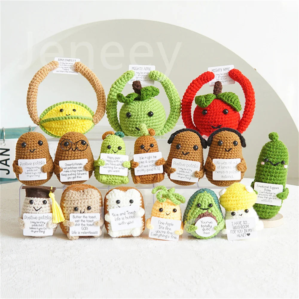 Mini Fun Positive Potato Knit Wool Doll with Positive Card Gift and Party Decorating Lovely Wool Is Potato Crochet Doll Suitable