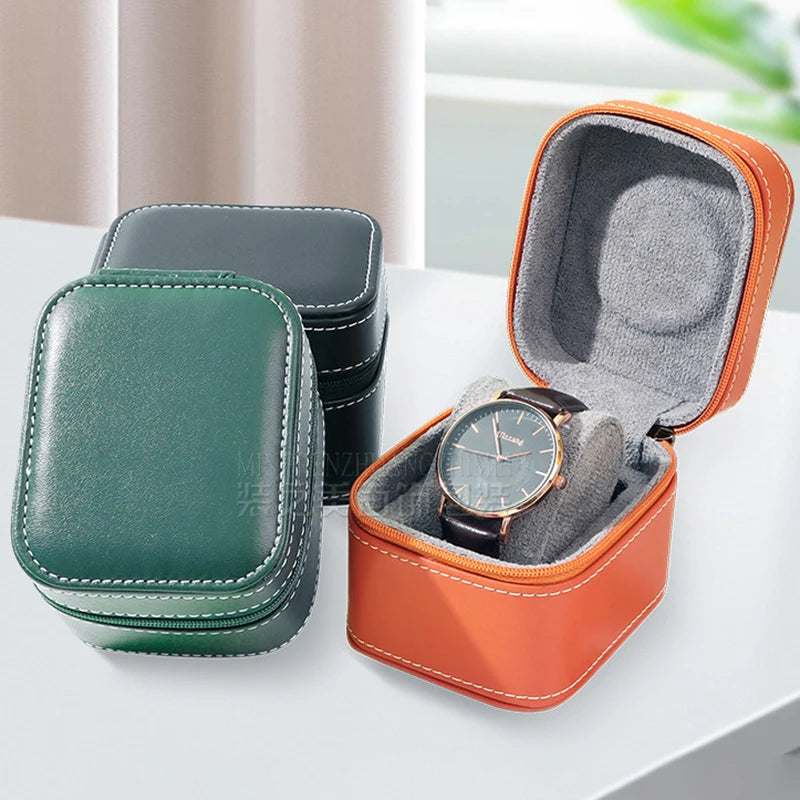 Orange and Black Custom Logo Leather Watch Storage Bag Luxury Portable Case with Customized Image Watch Boxes & Cases