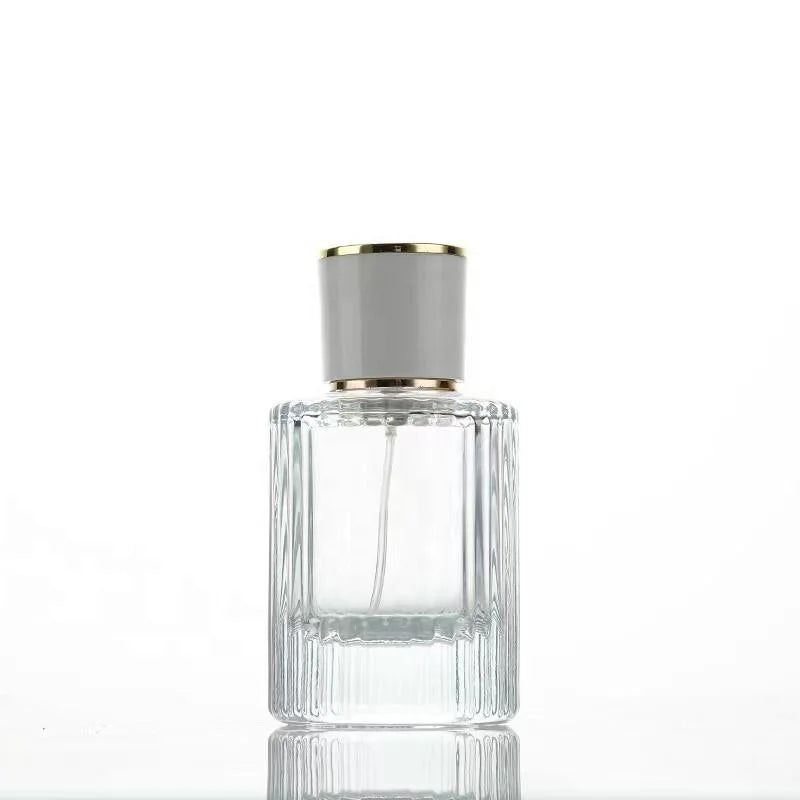 Parfum 30ml Spray Vertical Stripes Empty Glass Perfume Spray Bottle White/Gold Cap 50ml Perfume Atomizer Bottle