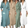 Spring Fall New Women's Casual Knee-Length Shirt Dress with Diamonds Sequined Vintage Design 100% Polyester Long Sleeve