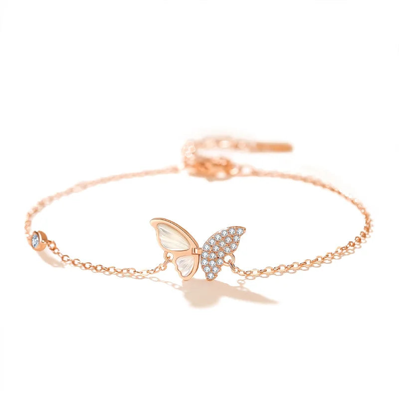 Trendy 18K Pure Gold Butterfly Charm Custom New Adjustable Bracelets Models with Natural Diamond White Clover