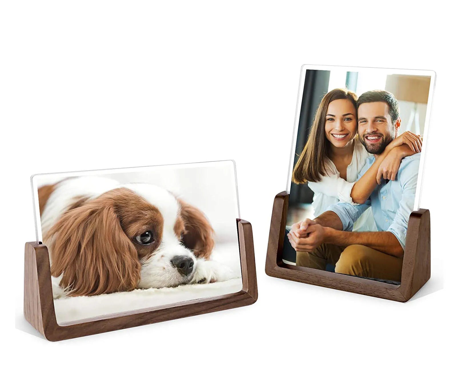 Mixoo 4x6 Wood Photo Picture Frame 2 Pack - Rustic Wooden Picture Frame with Walnut Wood Base