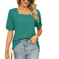 S-XXL Womens Summer T Shirts Square Neck Puff Sleeve Tops Casual Blouse