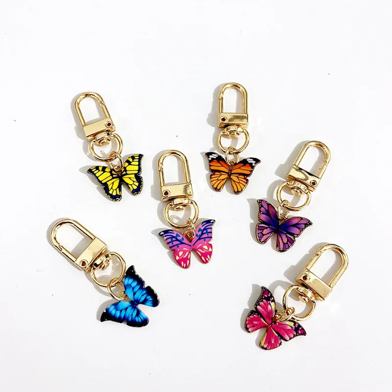 Dainty Metal Key Bag Charm Enamel Butterfly Keychain Accessory for Women