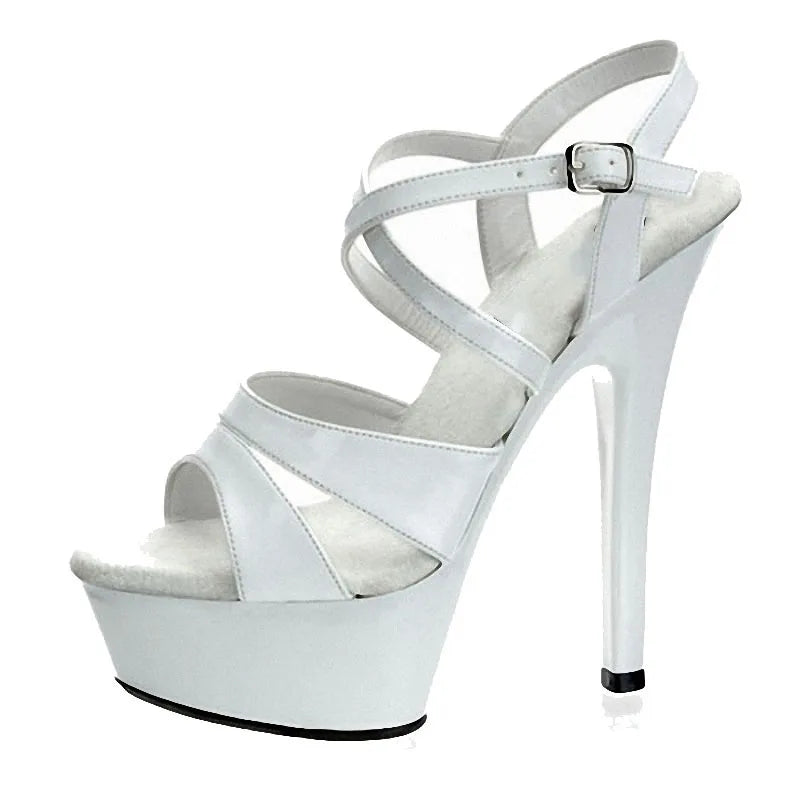 Black Gothic Stiletto Dance Shoes Ultra-High 15 cm Anti-Slip Platform 6-Inch High Heels Summer Sandals Model Walk Show