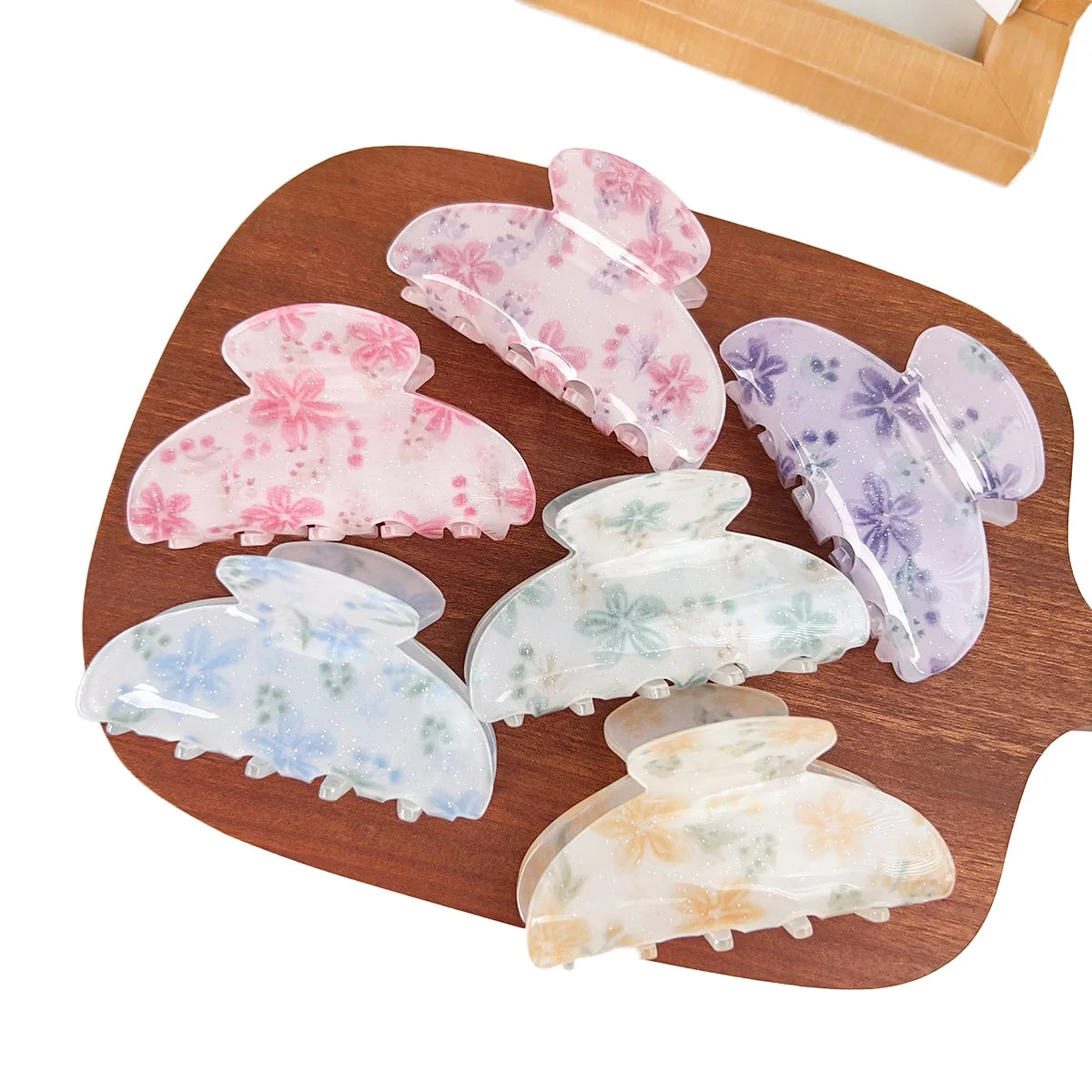 Floral Pattern Print Large Vintage Hair Claw Clip Acrylic Hair Claw Clips Glitter Non Slip Hair Barrette Jaw Clamps for women