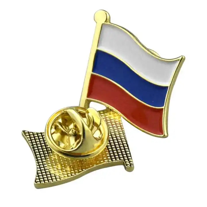 3 Day Sample Russia Pin Flag Custom Made Metal Crossed Enamel Color Two Country National Gold Plated Double Flag Lapel Badge Pin