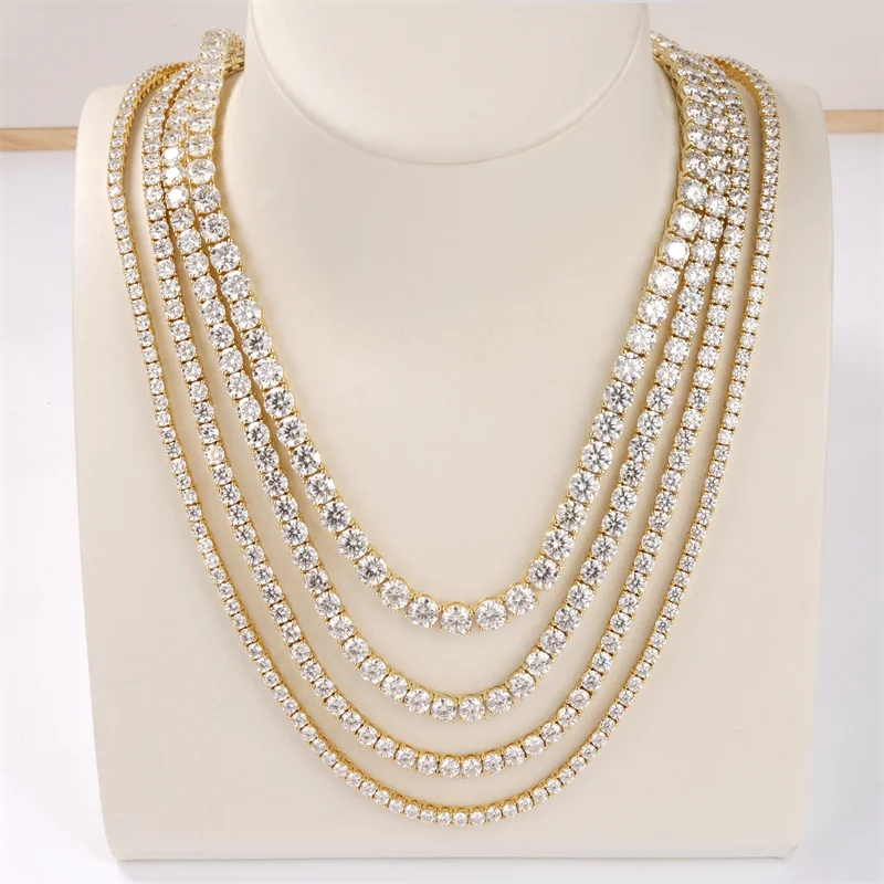 Starsgem S925 Silver Chain Tennis Necklace Round Cut DEF Moissanite Fashion Jewelry