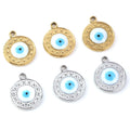 Fashion 18k Gold Stainless Steel No Tarnish Devil Eye Round Relief Pendant for Jewelry Accessories Making